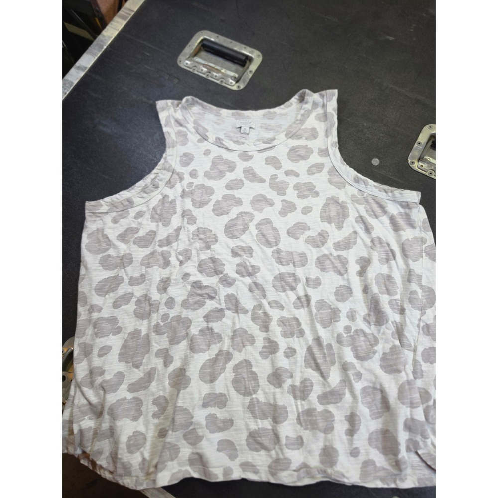 Mud Pie Womens XL Tank Top Grey White Animal Print Slub Cotton Sleeveless Tank